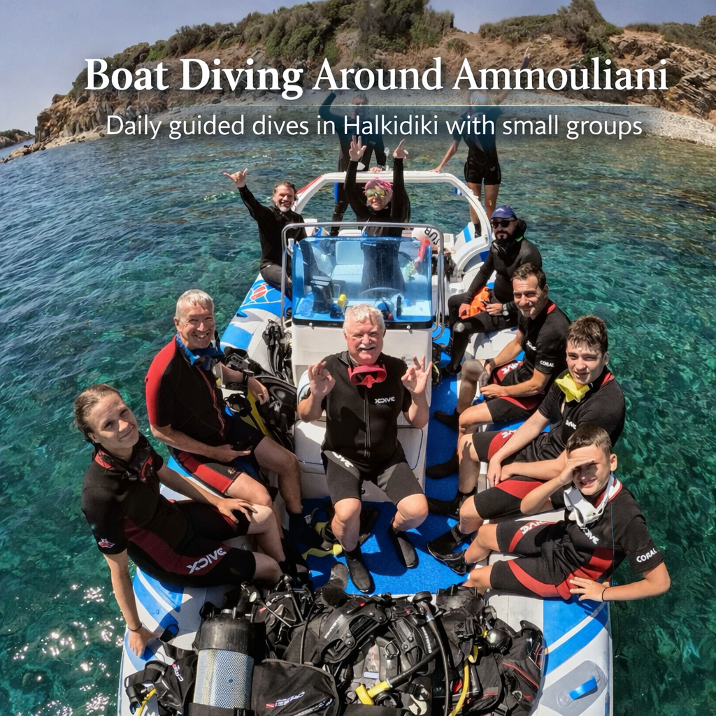 Boat diving trip in Halkidiki with divers from Athos Scuba Diving Center