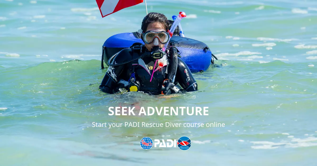 PADI Rescue Diver training scenario with diver at the surface in Halkidiki Greece